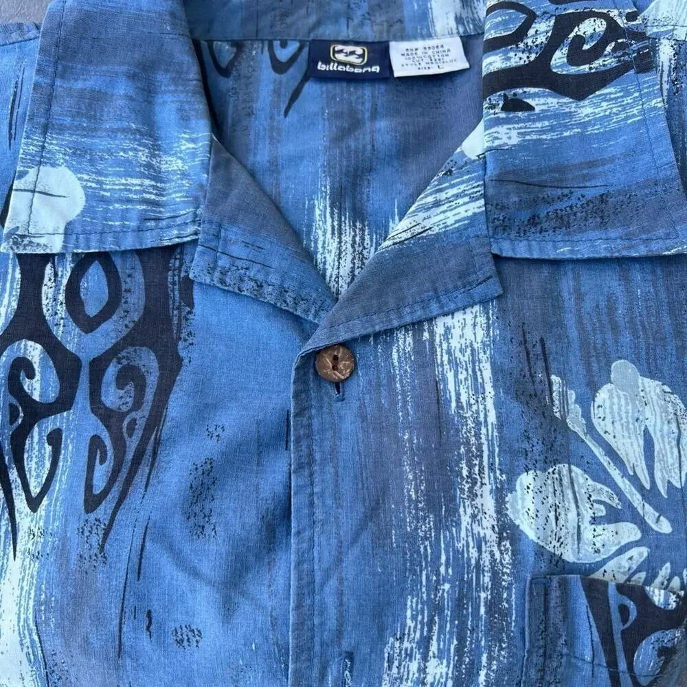 BILLABONG Button Down Cotton, Short Sleeve Blue Shirt, Men's size L - Picture 2 of 8